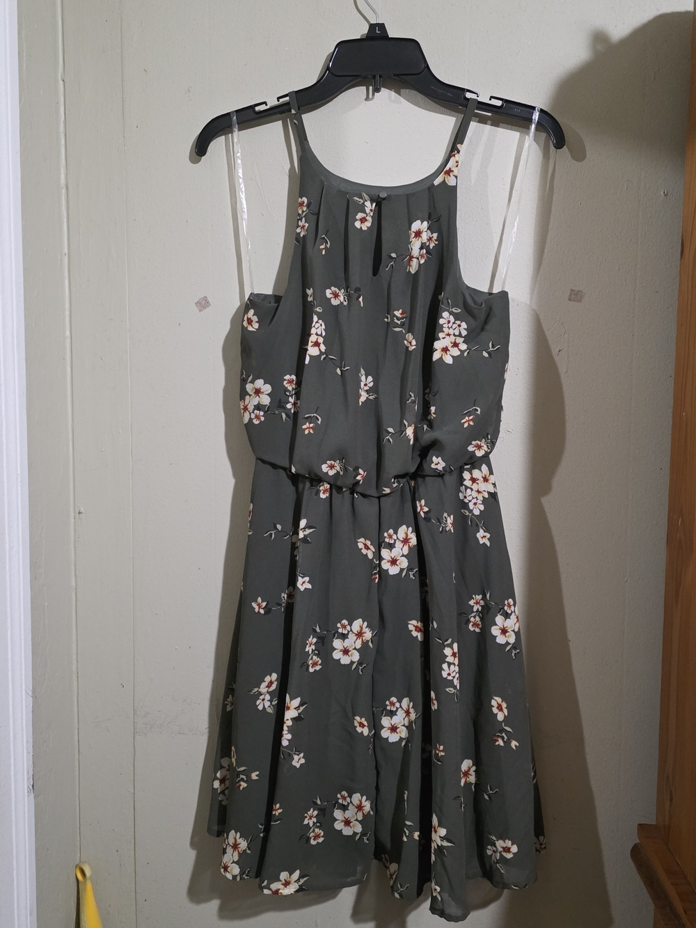 Blue Rain Olive Green Floral Halter Midi Dress Used Size M